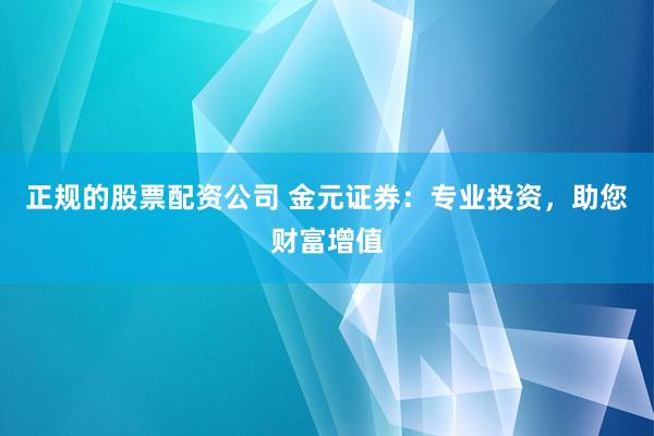 正规的股票配资公司 金元证券：专业投资，助您财富增值