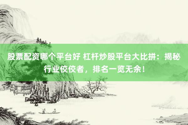 股票配资哪个平台好 杠杆炒股平台大比拼：揭秘行业佼佼者，排名一览无余！