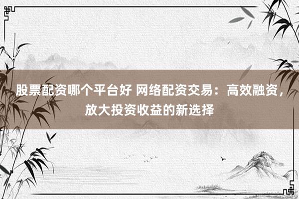 股票配资哪个平台好 网络配资交易：高效融资，放大投资收益的新选择