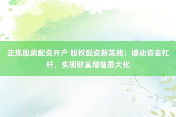 正规股票配资开户 股权配资新策略：撬动资金杠杆，实现财富增值最大化