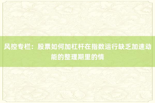 风控专栏：股票如何加杠杆在指数运行缺乏加速动能的整理期里的情